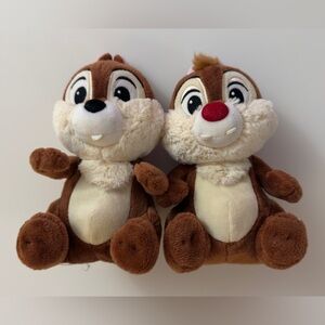 Disney Brown Cream Chipmunks Plush Pair with Red Nose Accent